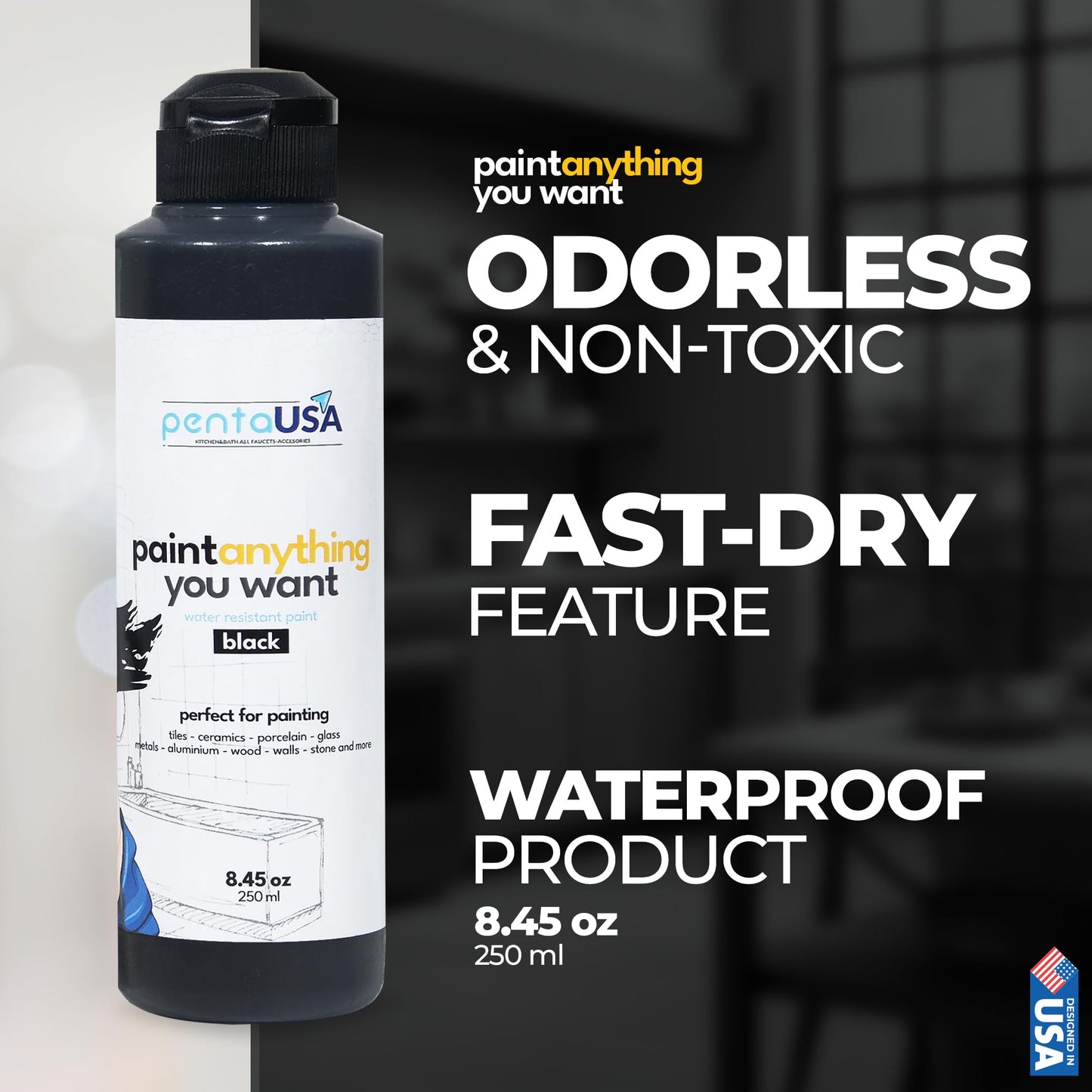 All in One Paint for Bathroom, Bathtub, Tile, Paint for Wet Surfaces, Sink, Kitchen Cabinet, Worktop, Wood, Furniture - Matte & 250ml
