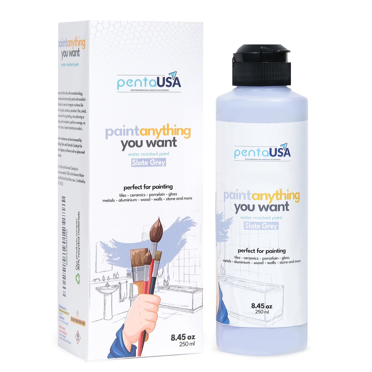 All in One Paint for Bathroom, Bathtub, Tile, Paint for Wet Surfaces, Sink, Kitchen Cabinet, Worktop, Wood, Furniture - Matte & 250ml
