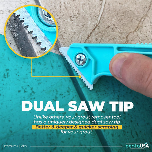 PentaUSA Grout Removal Tool - Caulk Remover & Tile Grout Scraper Saw to Clean Tile Joints (2 Extra Blades)