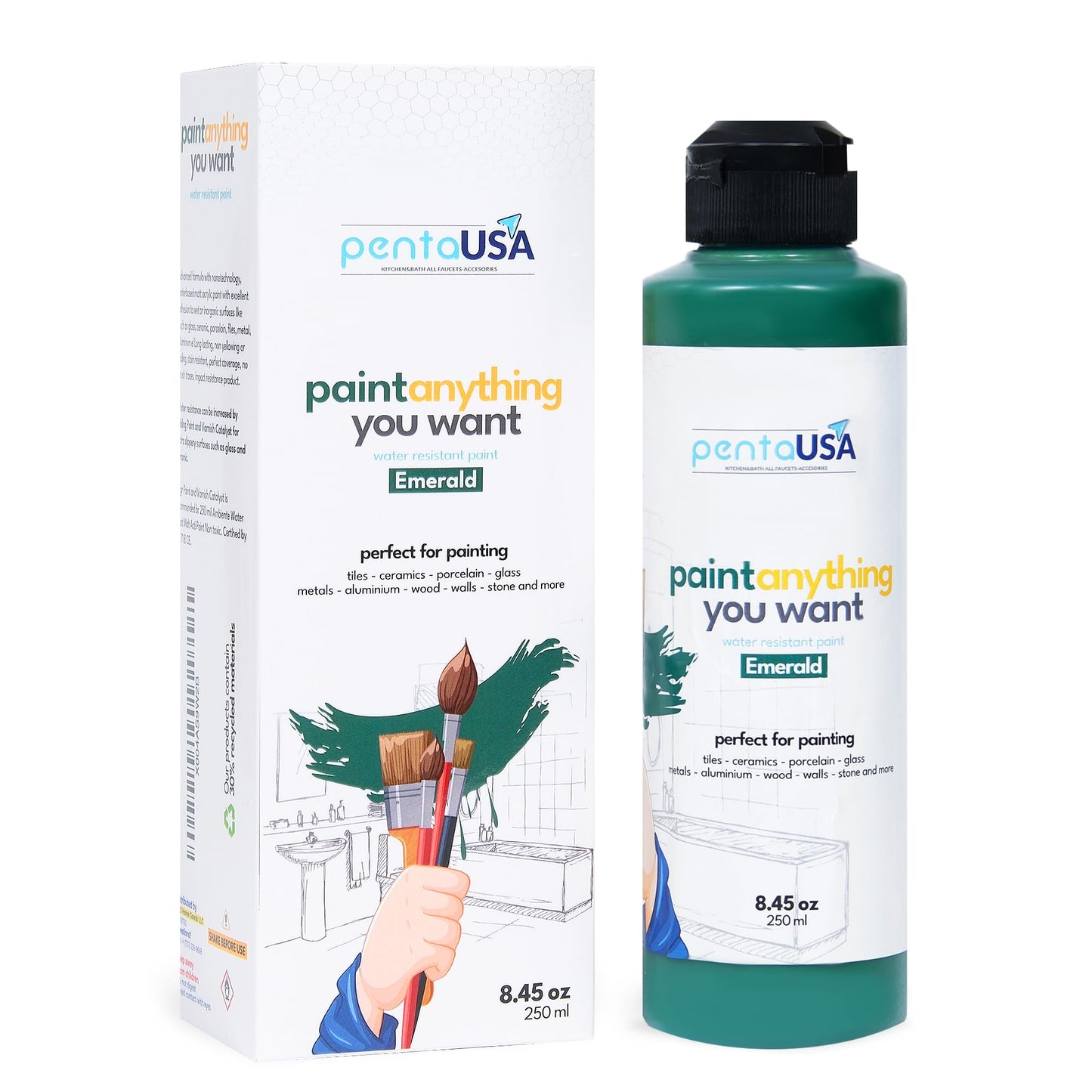 All in One Paint for Bathroom, Bathtub, Tile, Paint for Wet Surfaces, Sink, Kitchen Cabinet, Worktop, Wood, Furniture - Matte & 250ml