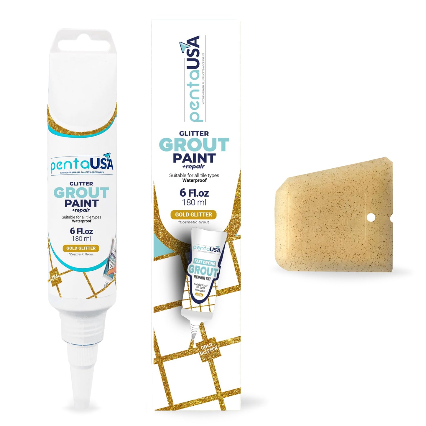 PentaUSA Grout - Glitter Grout for Tiles, Ready Mixed Grout, Gliterred Shiny Grouting Set with Grout Floater (180 ml)