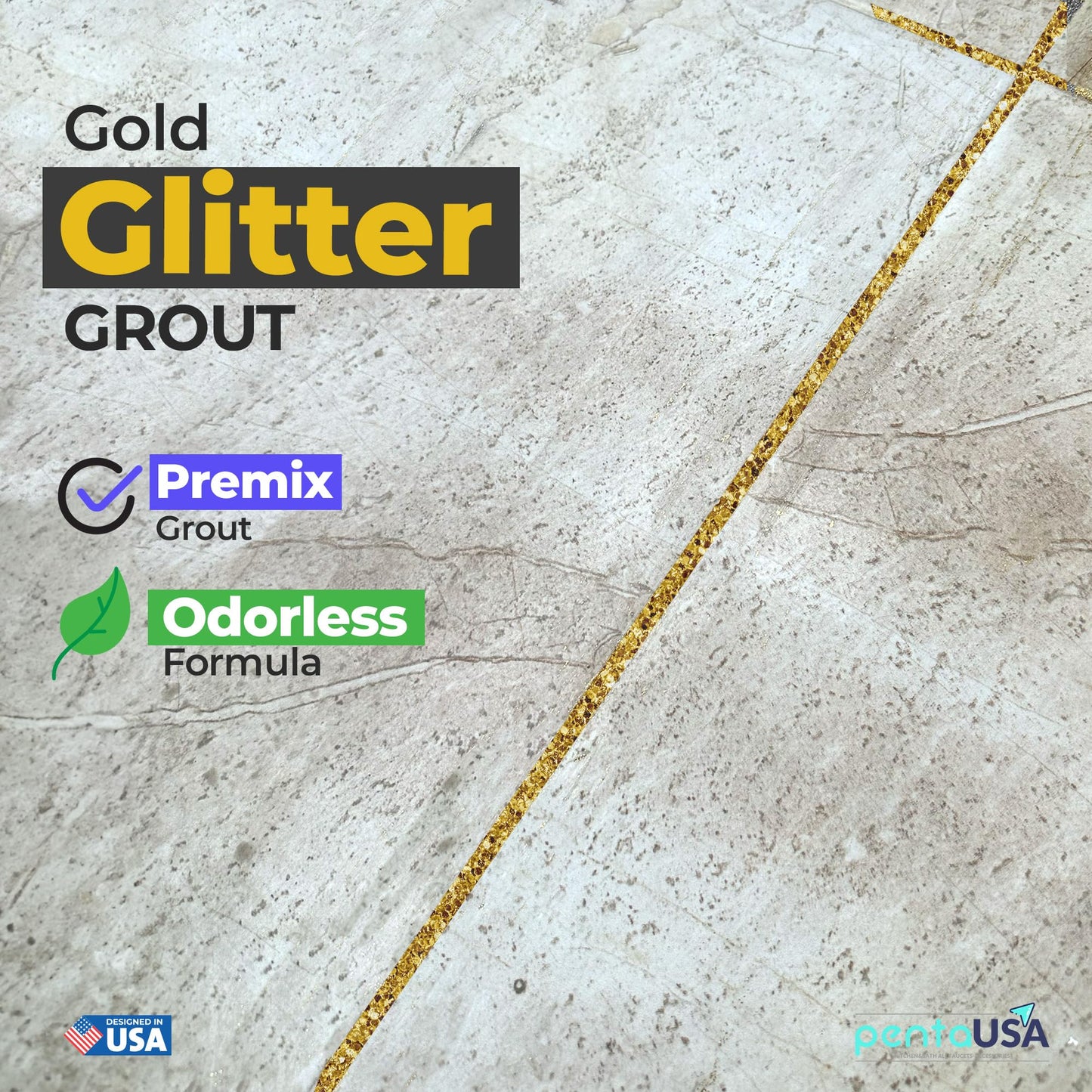 PentaUSA Grout - Glitter Grout for Tiles, Ready Mixed Grout, Gliterred Shiny Grouting Set with Grout Floater (180 ml)