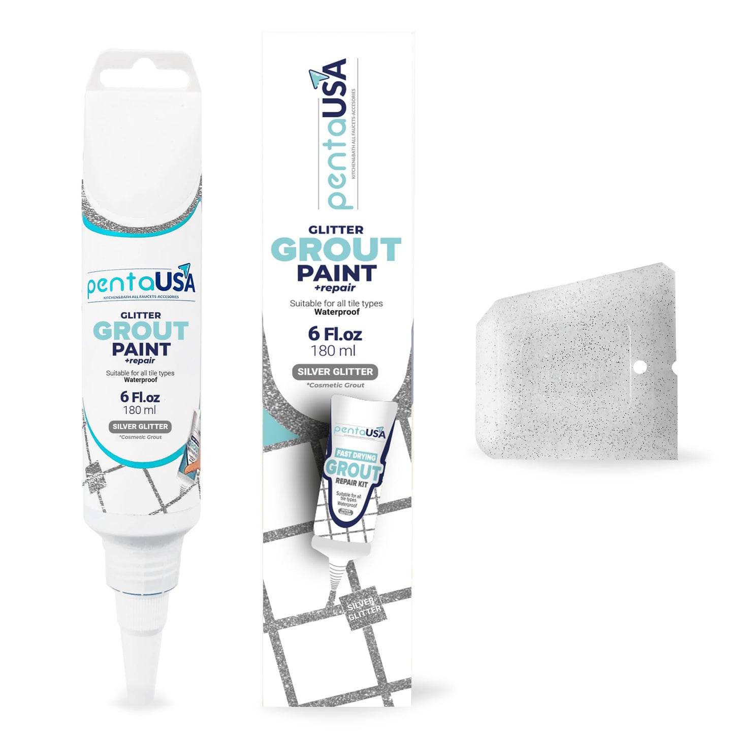 PentaUSA Grout - Glitter Grout for Tiles, Ready Mixed Grout, Gliterred Shiny Grouting Set with Grout Floater (180 ml)