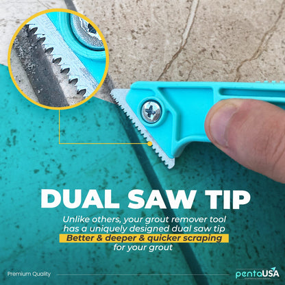 PentaUSA Grout Removal Tool - Caulk Remover & Tile Grout Scraper Saw to Clean Tile Joints (2 Extra Blades)
